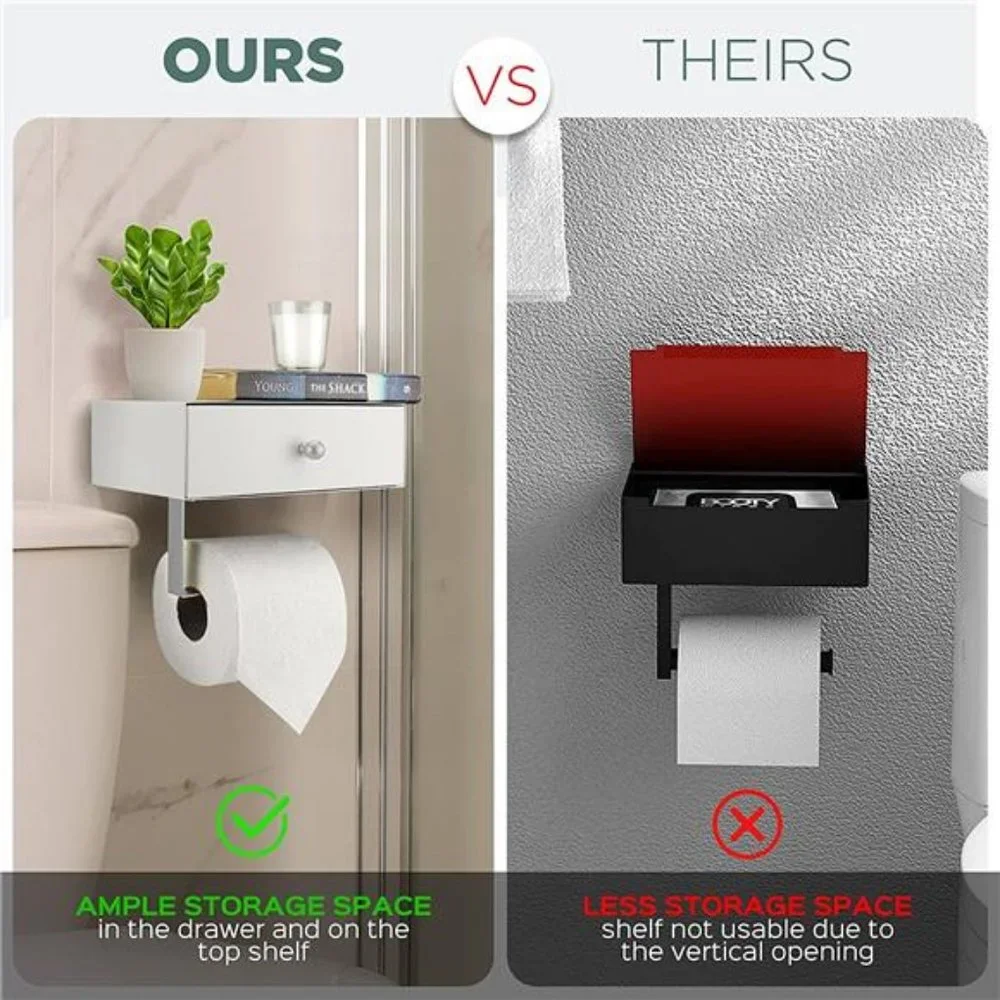Home Toilet Paper Holder with Shelf -  Stainless Steel Wall Mount